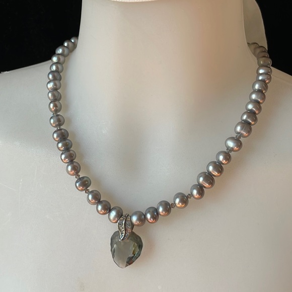 Artisan Made Large Faceted Swarovski Crystal and Pearl Necklace with Sterling - Picture 1 of 5